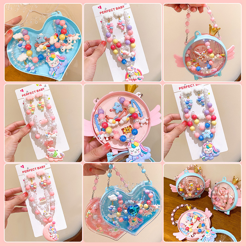New children's princess necklace suit school opening gift kindergarten prize shop girls' hair accessories gift box jewelry wholesale