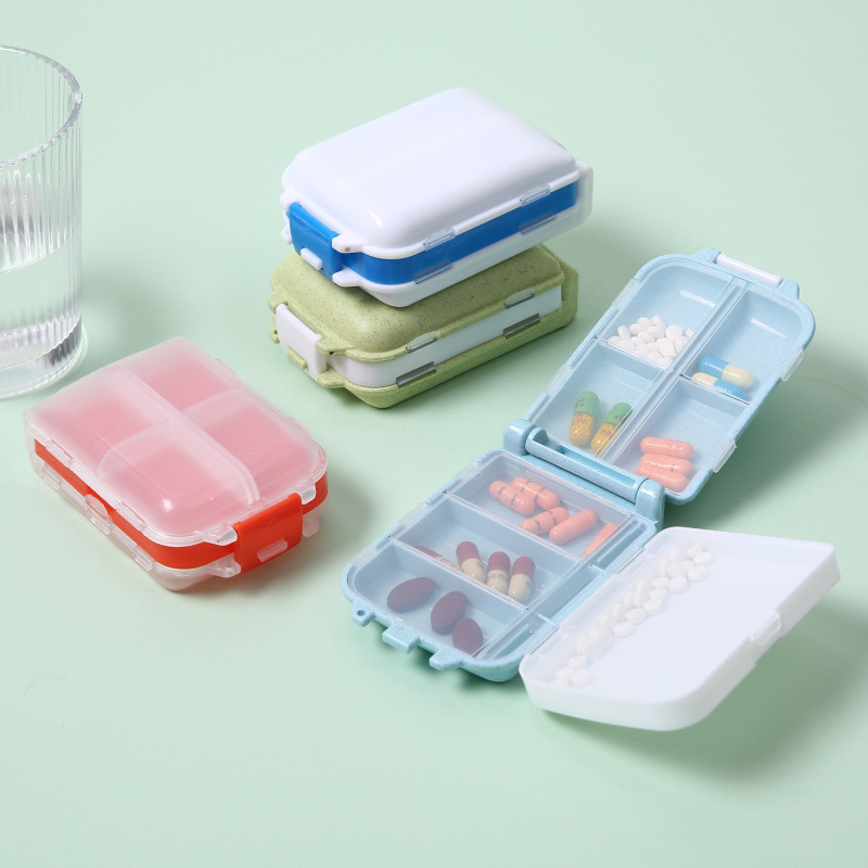 Double-Layer 8-compartment folding storage medicine box portable sealed dustproof storage box weekly medicine pill box spot wholesale
