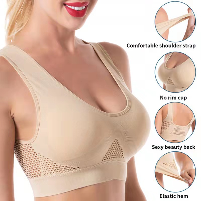 sport bra mesh hollow-out breathable hole sports bra cross-border plus size yoga running fitness sports underwear