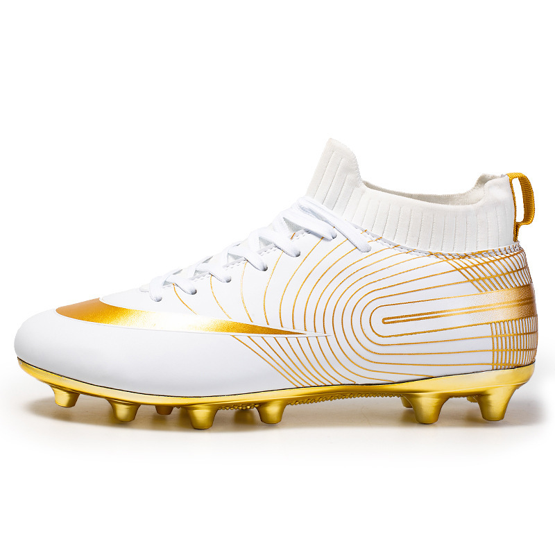 New High-top Football Shoes Spike Electroplated Gold Bottom tf Crushed Nails Artificial Lawn AG Nails Teenage Student Training Shoes