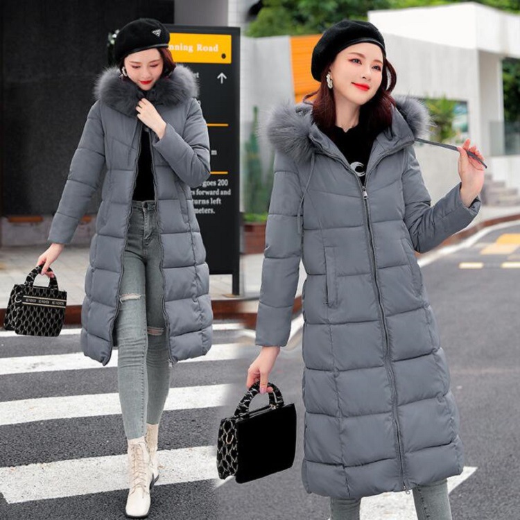 European station 2024 winter new detachable cap cotton-padded women's mid-length knee-high padded down cotton-padded jacket women's coat