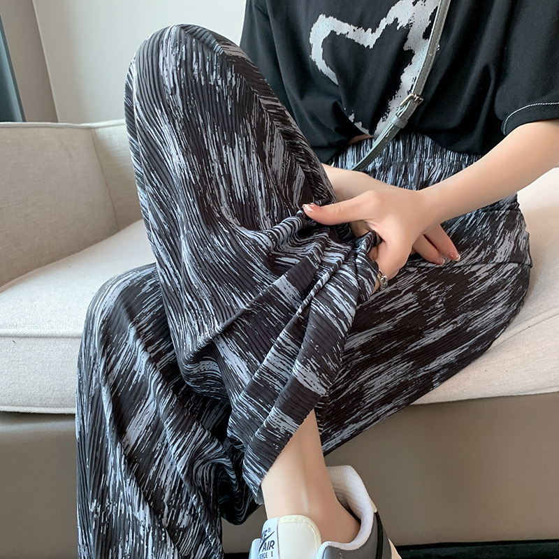 Ice Silk Tie-Dye Narrow Wide-Leg Pants Women's Spring and Summer Thin Straight Slim-fit High Waist Dosing Casual Foreign Trade Pants