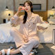 Yao Ting Pajamas Women's Summer Light Pink Solid Color Ice Silk Spring and Autumn Thin Long Sleeve Trousers Two-Piece Home Clothes 3014