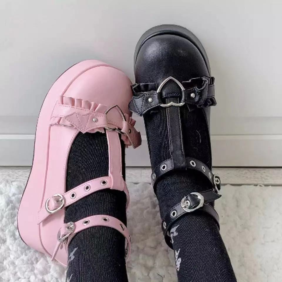 Spring round head sweet Mary Jane shoes 2021 New wedge heel thick bottom small leather shoes Amazon foreign trade shoes women