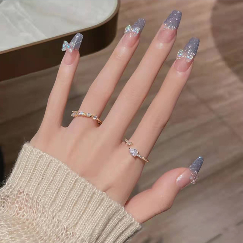 雅婕娜-極光漸變閃耀長款芭蕾甲 成品假指甲 美甲貼 可拆卸穿戴甲
