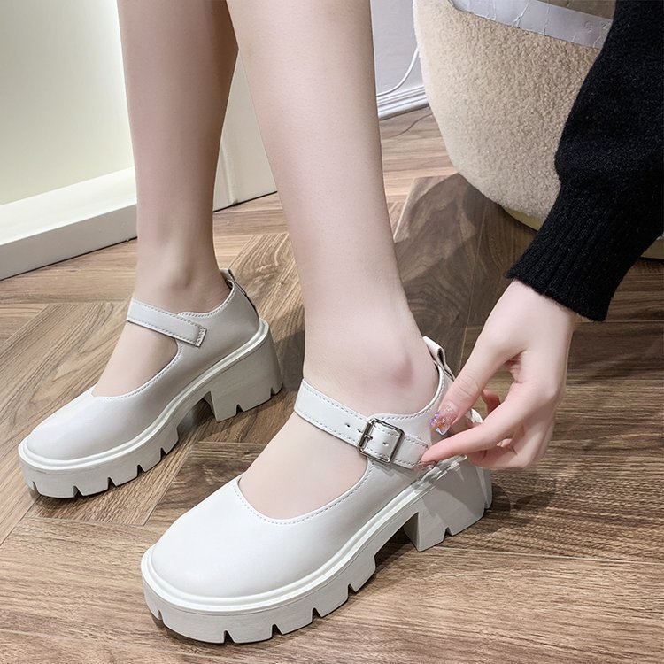 Small Leather Shoes Women's 2022 Spring New British Academy Style Bright Leather High Heel Shoes Round Toe Thick Bottom Mary Jane Shoes Women