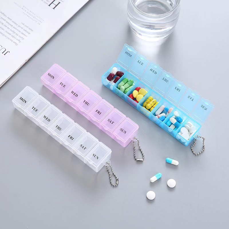 Rectangular transparent seven-cell weekly medicine box portable portable mini moisture-proof seven-day sub-packed medicine box wholesale
