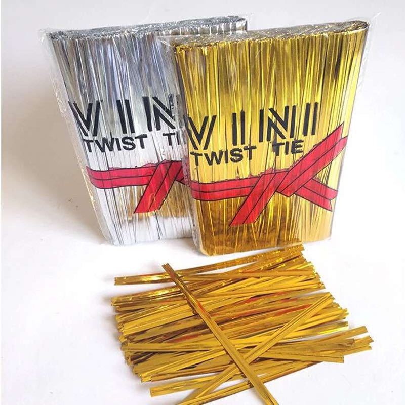 Spot 8cm Cable Tie Wire Binding Line Gold and Silver Tie Wire Wire Packaging Sealing Rope Bread Food Gift Free Shipping