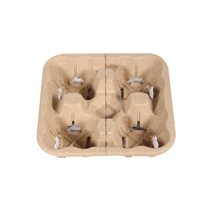 Pulp Cup Holder Disposable Coffee Cup Holder Take-away Packing Base Holder Tear Small Four Cup Holder Milk Tea Cup Holder Removable