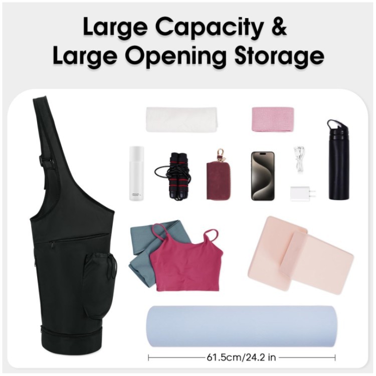 Borsa per tappetino yoga, borsa lunga con apertura grande per tappetino yoga, tasca impermeabile e borsa per bottiglia d'acqua con coulisse_voghion.com