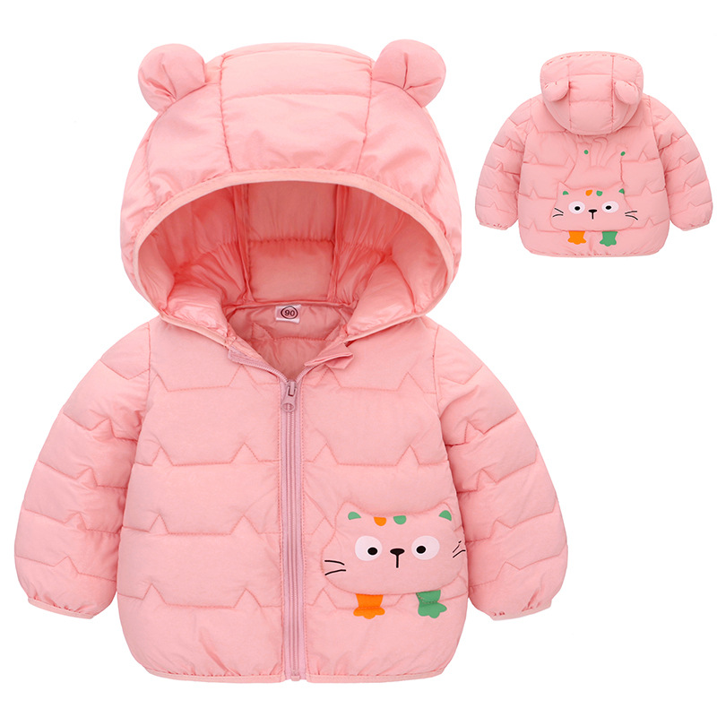 Autumn and Winter Children's down cotton-padded jacket children's cartoon pattern hooded ears lightweight cotton-padded jacket warm cotton-padded jacket
