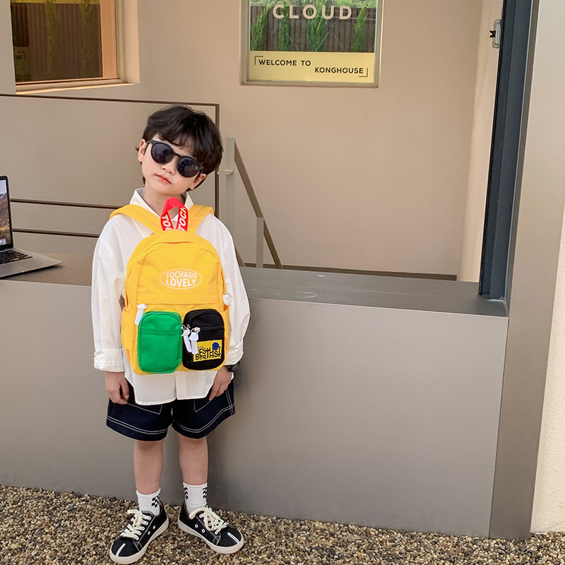 Korean version of the new boys backpack kindergarten children school bags fashion double pocket children's backpack cross-border wholesale