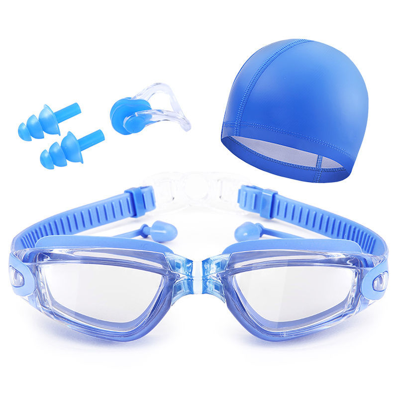 HD anti-fog adult large frame swimming goggles pu swimming cap adult swimming equipment three-piece set