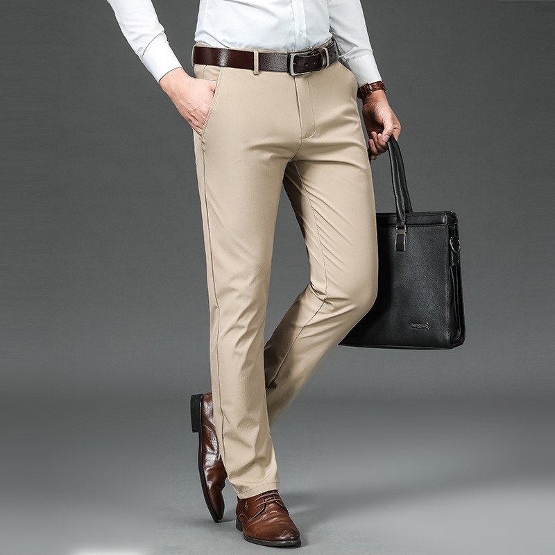 2024 Summer Ice Silk Casual Pants Men's Loose Straight Business Non-ironing Middle-aged Western Pants Overalls Stretch Men's Pants