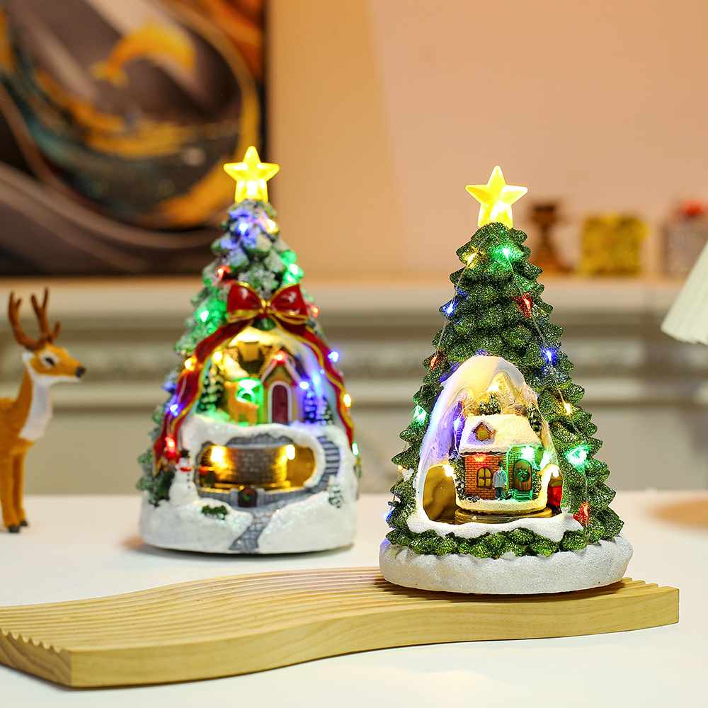 Cross-border Christmas decorations luminous music Christmas tree desktop decoration snow house music box Christmas gift