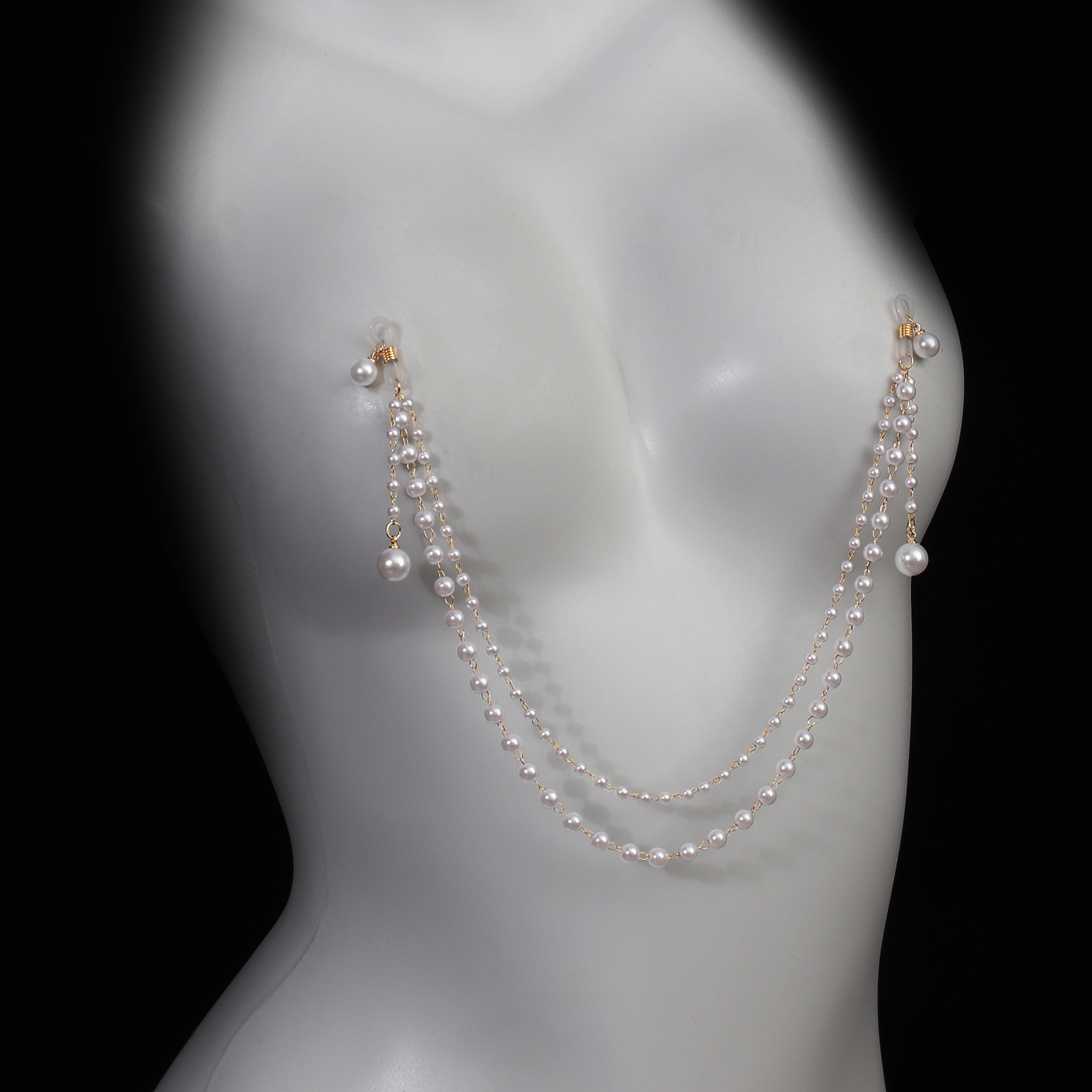 European and American Personality Exaggerated Nipple Chain Body Chain Accessories Women's Cross-border Nightclub Sexy Milk Chain Imitation Pearl Tassel Chest Chain