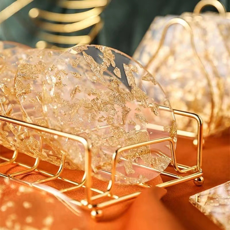 Ins Style Acrylic Heat Insulation Coaster Gold Foil Waterproof Tea Cup Mat Resin Table Mat Nordic Creative
