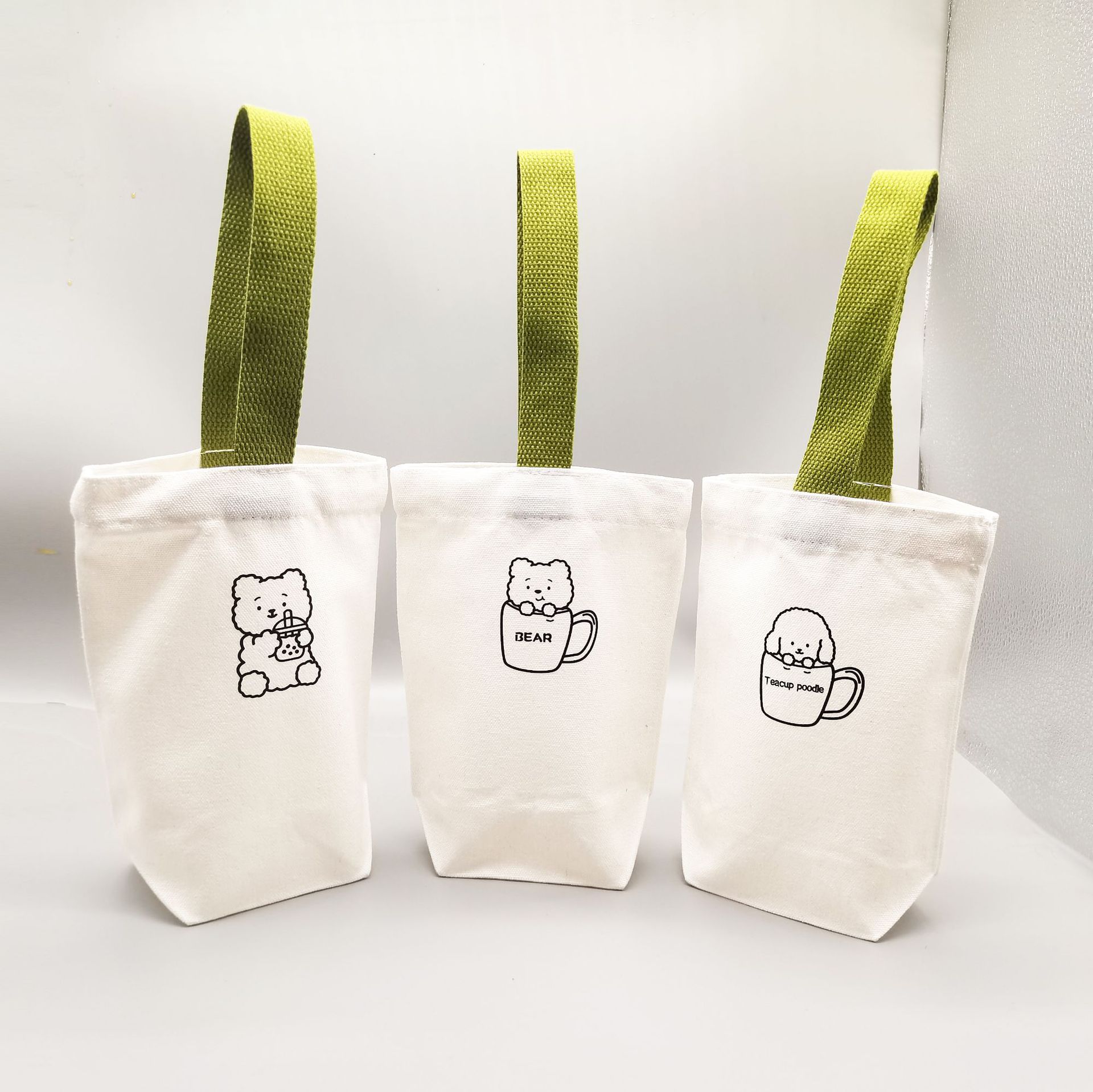 Cute Cartoon Milk Tea Canvas Bag for Going Out Coffee Non-Cup Handbag ins Student Durable Thermal Insulation Cup Cover Handbag