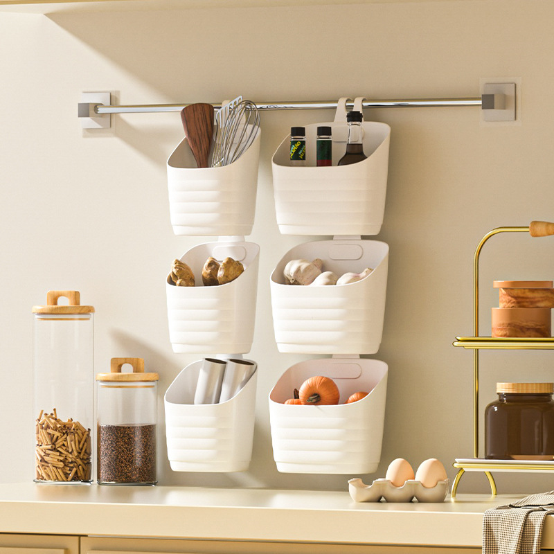 Kitchen hanging basket onion, ginger and garlic storage box punch-free bathroom bathroom stackable storage basket wall-mounted storage basket
