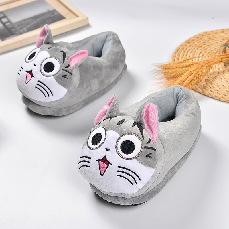 Japanese Cute Cartoon Chesi Cat Plush Cotton Shoes Autumn and Winter Home Cotton Slippers Indoor Warm All-Foot Cotton Slippers