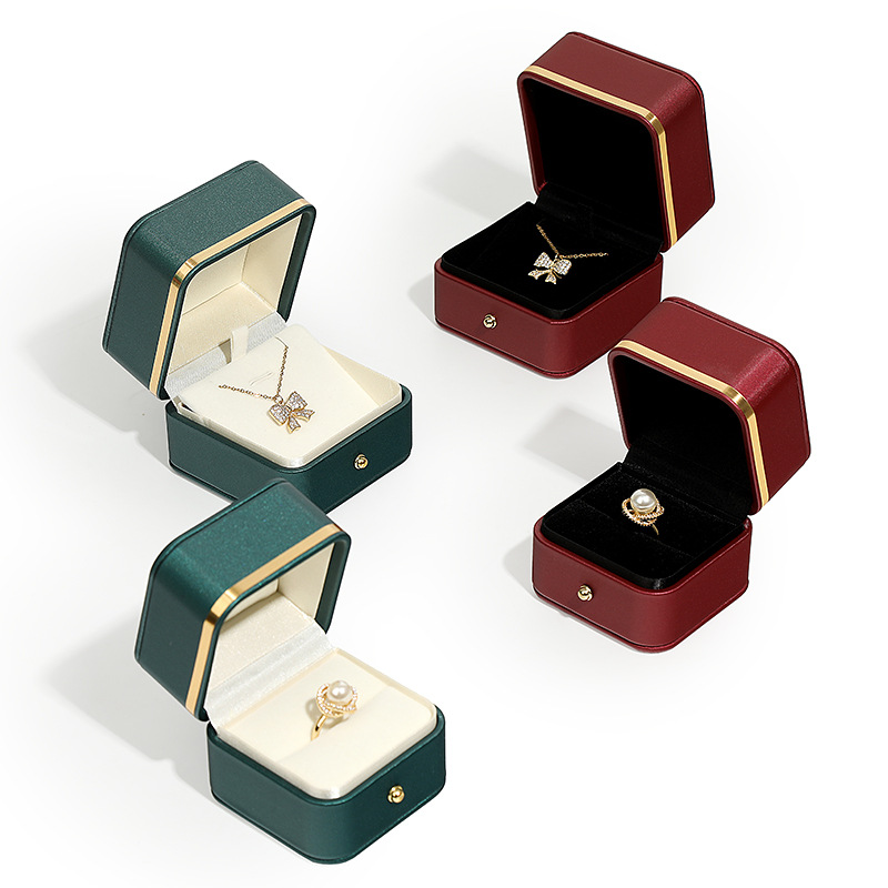 Kaituo gold edge jewelry box PU leather rounded corner ring pendant bracelet bracelet box jewelry packaging box wholesale in stock