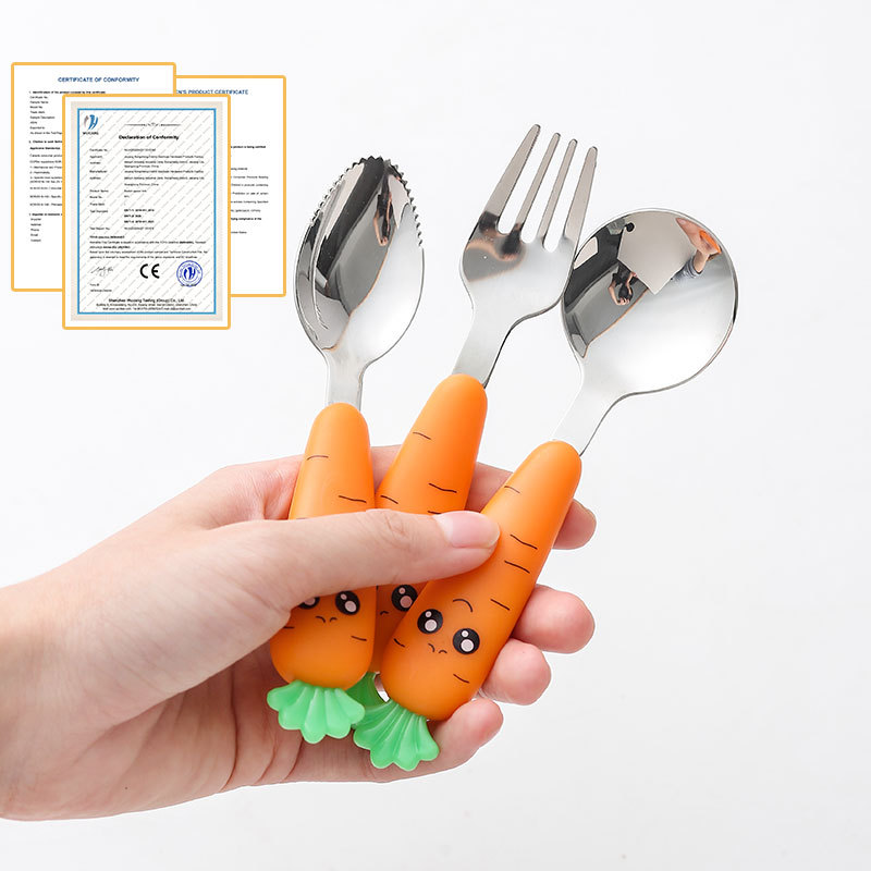 304 stainless steel spoon food grade children's tableware wholesale cute carrot spoon fork scraping mud spoon storage suit