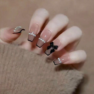 Wear manicure nail patch long black French chain fake nail patch manicure finished product wear nail wholesale