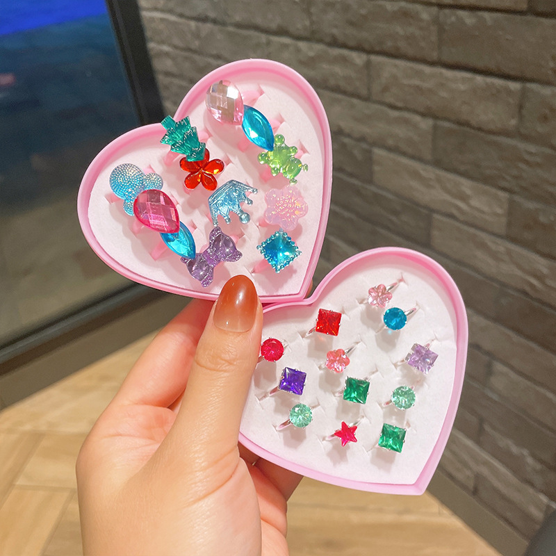 Children's Princess Gemstone Ring Little Girl Cute Cartoon Fruit Diamond Ring Jewelry Set Children's Day Gift