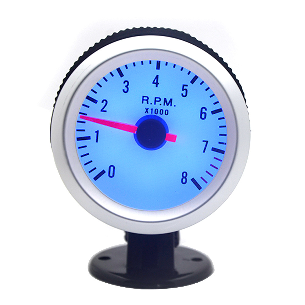 2-inch 52MM white surface blue LED tachometer modified car instrument car instrument suitable for 1-8 cylinder