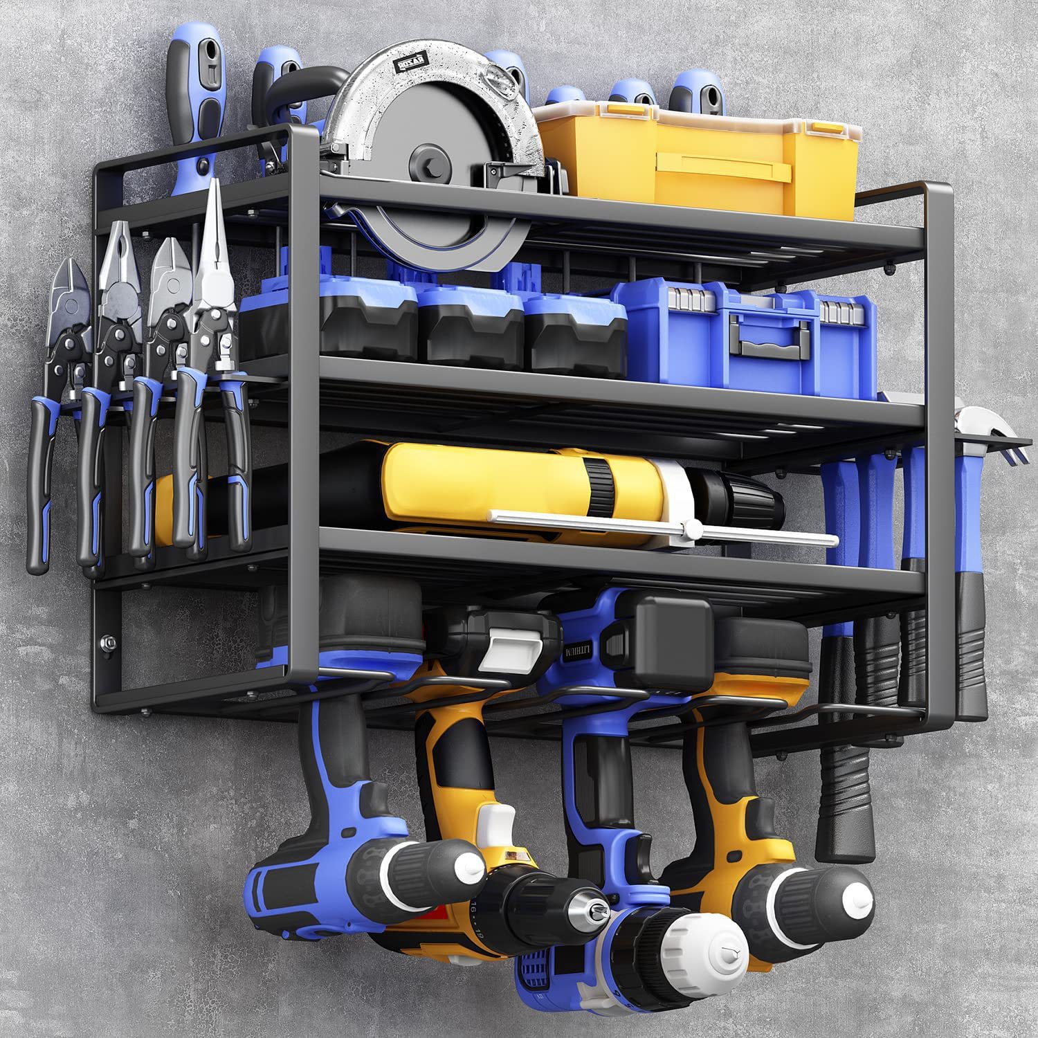 Cross-border new four-layer wall-mounted electric tool storage rack heavy floating tool rack handheld electric drill storage rack