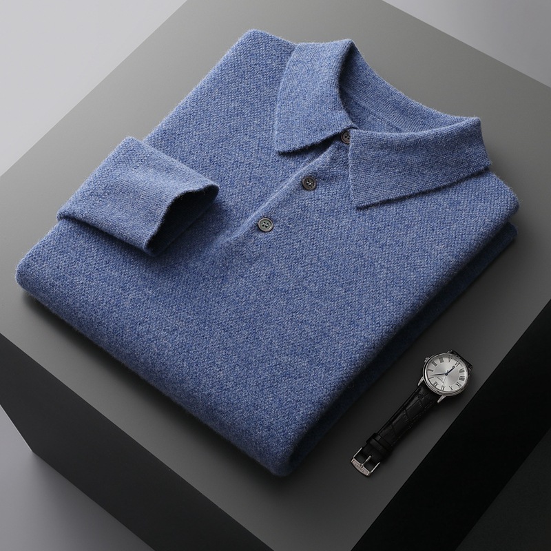 23 autumn and winter New pure color woolen sweater men's POLO collar thickened cashmere sweater sweater loose casual knitted bottoming shirt