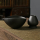 Stoneware black matcha bowl with thin mouth + tea stand