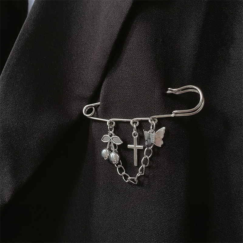 Gothic style punk pin cross Cherry butterfly brooch shoes bag hat chain pin decoration cross border