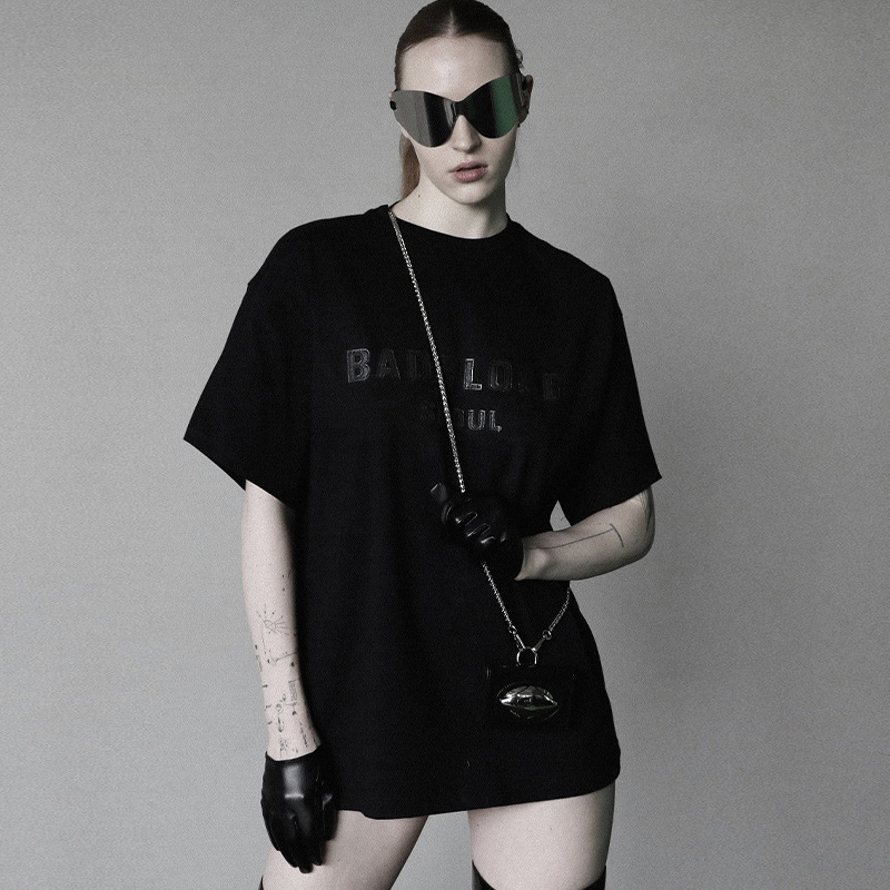 badblood loose embroidered cotton short-sleeved black t-shirt women's new summer top design niche subculture