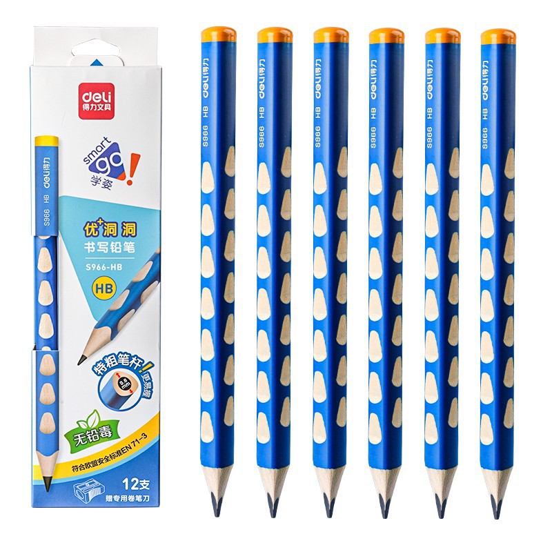Deli elementary school student non-toxic hole pencil first grade kindergarten hb thick rod 2b hole pen triangle Rod wholesale