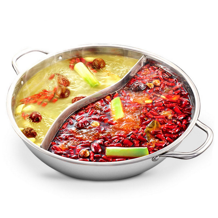 Thickened Stainless Steel Yuanyang Pot Two Flavor Framed Hot Pot Basin Household Hot Pot Shop Induction Stove Pot Gift Pot Promotion