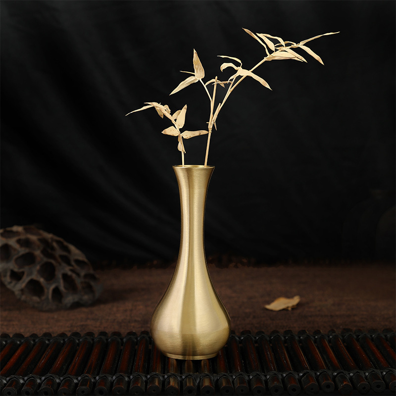 Pure Brass Ornaments Vase Carved Ornaments Mini Small Vase Desktop Decoration Copper Cylinder Antique Flower Metal Living Room