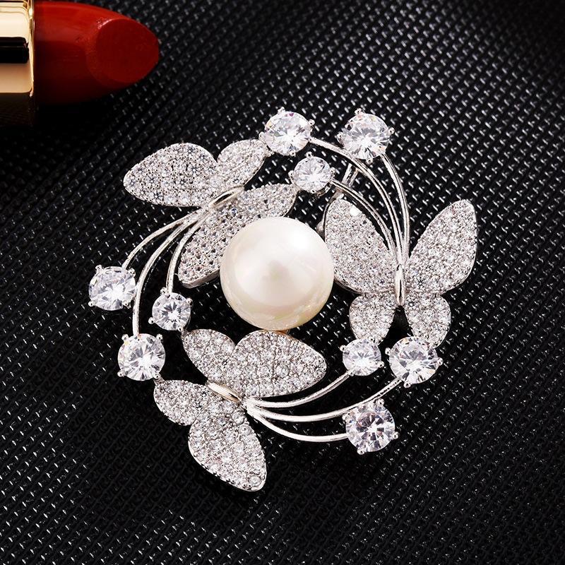 Korean style Pearl Rhinestone butterfly Garland brooch elegant all-match coat suit high sense brooch accessories jewelry
