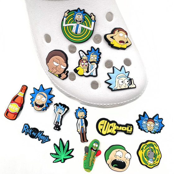 Rick and Morty Cartoon Cute Hole Shoes Shoes Flower Decorative Buckle PVC Soft Glue Funny Anime Garden Shoes Shoe Buckle