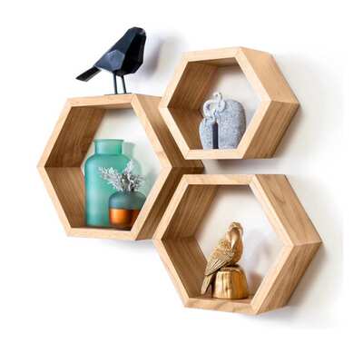 Wooden Wall Hanging Hexagon Floating Shelf Honeycomb Shape Display Stand Wall Decoration Storage Wall Shelf