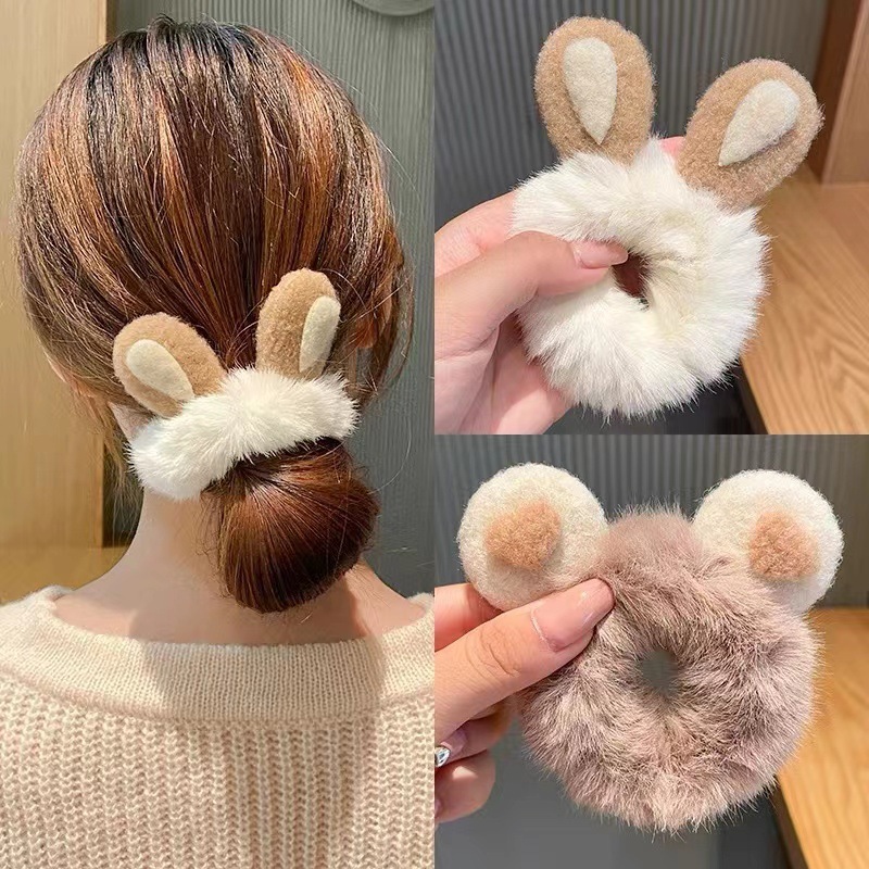 かわいいウサギの耳ぬいぐるみヘアサークル女性の秋/冬ハート型ヘアネクタイボールヘッドバンドアクセサリープルオーバーリング|undefined