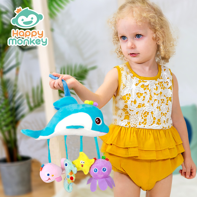 Happy monkey stroller pendant rattle baby safety seat toy bed hanging octopus factory wholesale