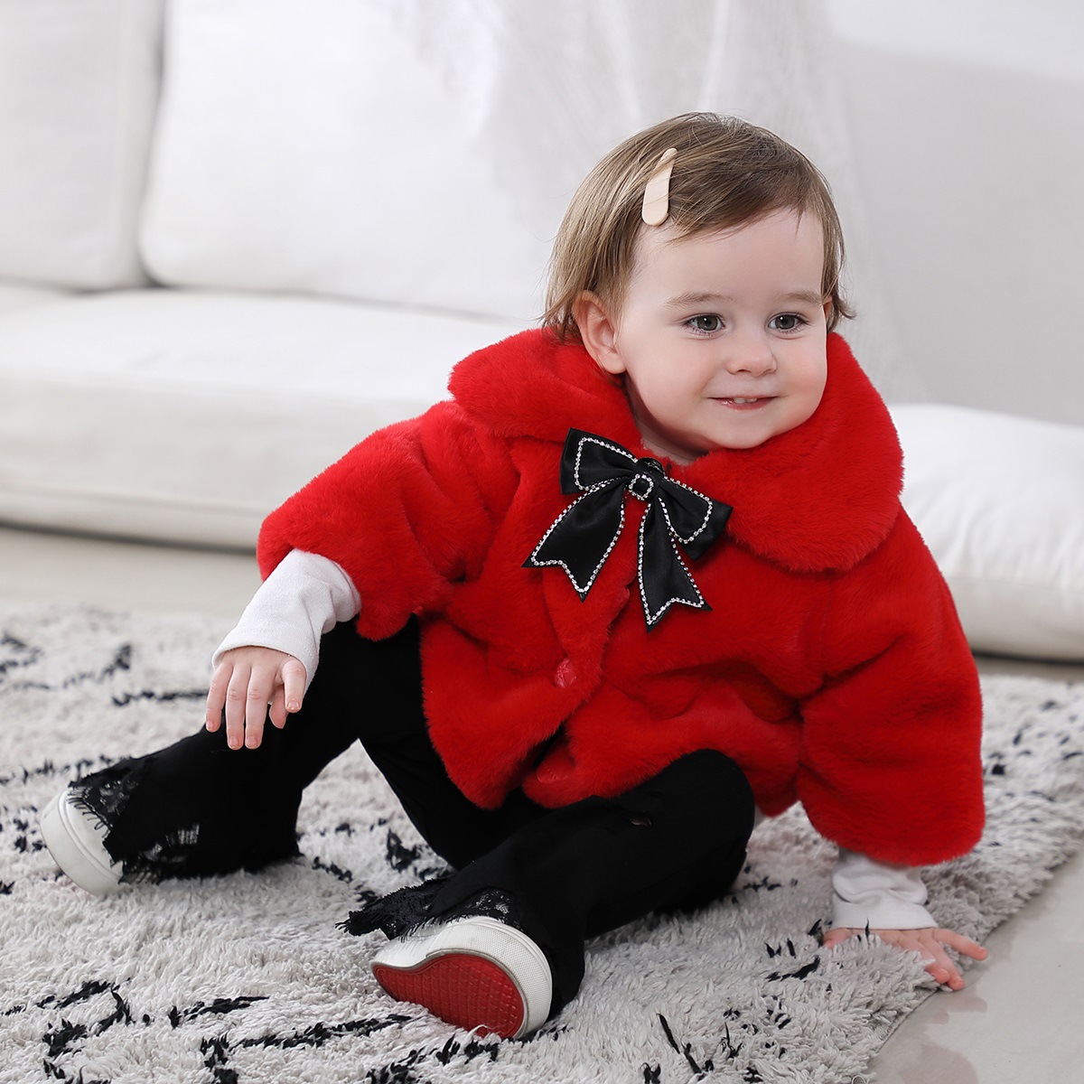 Baby Woolen Sweater Autumn and Winter Girls' Cloak Baby Girl's Top Warm Outer Wear Faux Fur Jacket Foreign Trade New Style