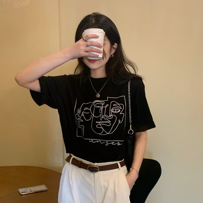 Short-sleeved T-shirt Women's Summer New Korean-style Round Neck Loose All-match Couple Student Top T-shirt ins Women's Clothing Wholesale