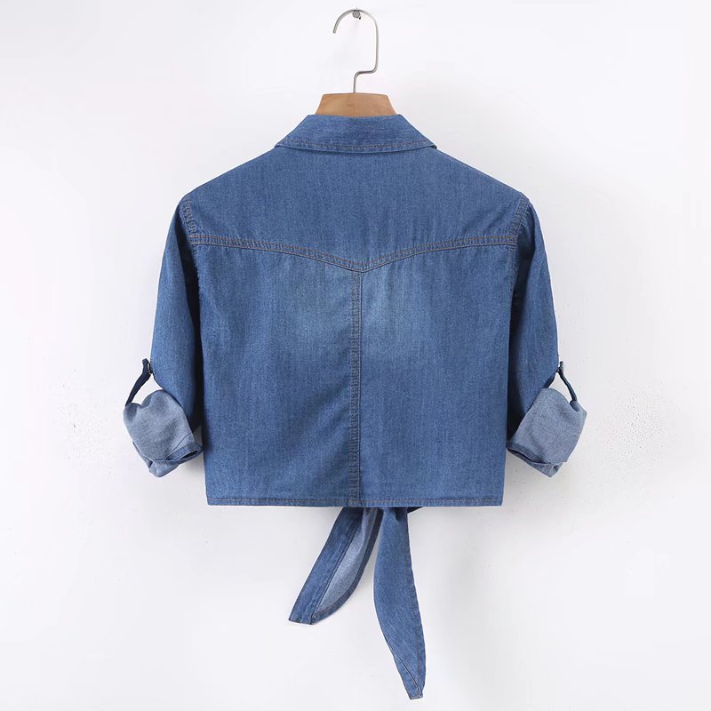 Lace-up knotted Denim shirt Women's Korean-style loose 2023 new spring and autumn thin Denim shawl in stock wholesale