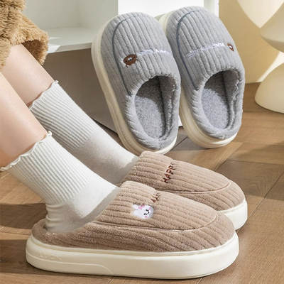 Cotton slippers autumn and winter thickened popular indoor home daily non-slip warm shit feeling home confinement slippers for women