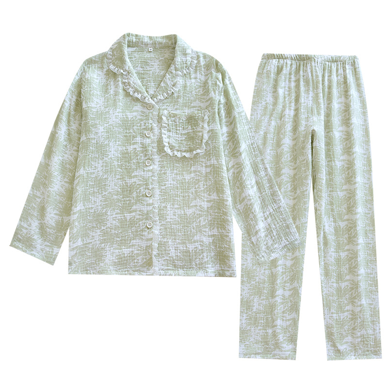 Spring and summer new pajamas women's cotton gauze thin home clothing Japanese cotton long sleeve pants two-piece suit