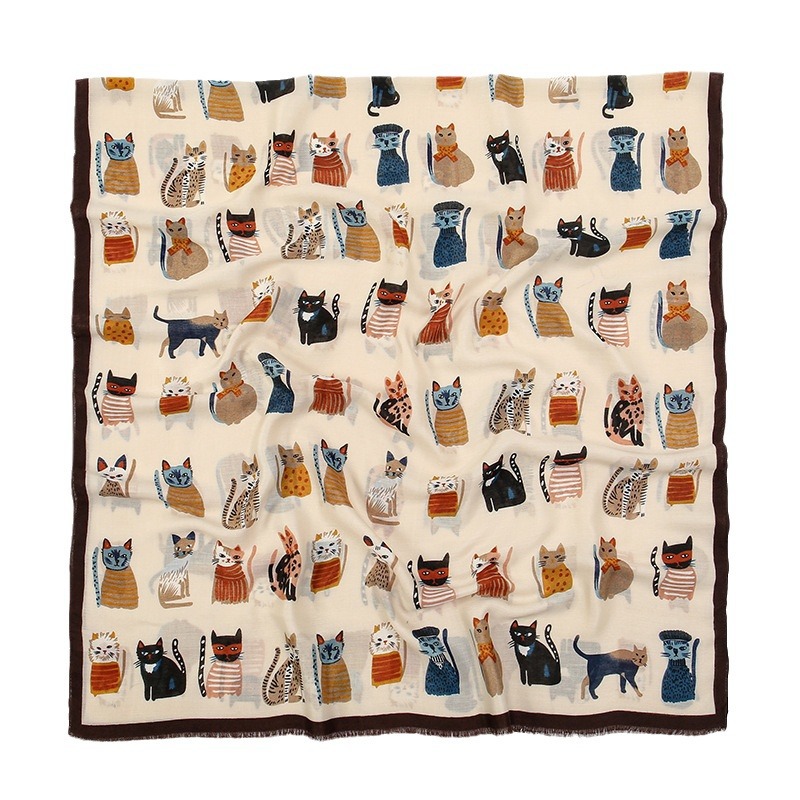 TikTok Explosions Cat Puppy Printed Pattern Tassel Long Towel Street Trendy All-match Women's Scarf Sunscreen Shawl