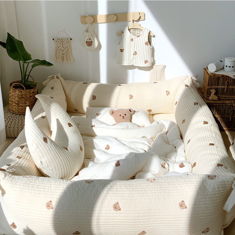 Ins Quilted Washable Cotton Removable and Washable Baby Soft Guardrail Bed Baby Game Pool Guardrail Cartoon Embroidery