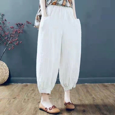 100 Cotton and Linen Bloomers Women's Summer New Arrival Ankle-length Pants Artistic Casual Loose Leg All-match Harlan Pants